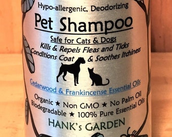 PET Shampoo for Cats, Dogs, Rabbits - Conditions, Soothes - Repels Fleas, Ticks - Frankincense & Cedarwood - Organic, Biodegradable, Non GMO