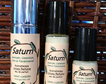 SATURN Aromatherapy Unisex Perfume - Lavender, Lime, Geranium, Frankincense - Herbal/Floral/Crisp - 100% Pure Essential Oils - Organic/Vegan
