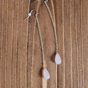 Peach Teardrop Golden Chain Earrings