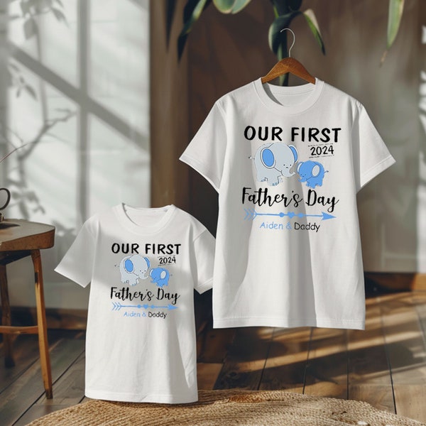 First Father's Day Shirts, Our First Fathers Day Matching Shirts Set, Elephant Onesie PNG, Digital