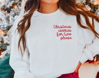 Personalized Christmas Pregnancy Sweatshirt, Christmas Cookies for Two Please, Christmas Pregnancy Announcement, Merry and pregnant