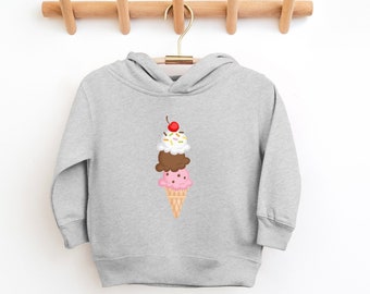 Toddler 3 Scoop Ice Cream Cone Hoodie | Kids Kawaii food Shirt | Toddler Summer Hoodie | Kawaii Ice Cream | Rabbit Skins 3326