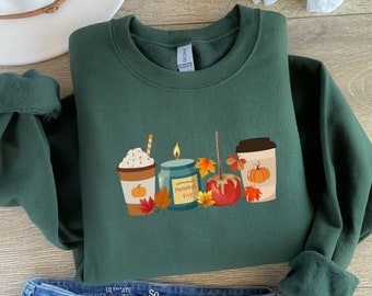 Pumpkin Coffee Candle Apple Sweatshirt | Women's Fall Sweatshirt | It's fall ya'll | Sweater Weather | Autumn Sweatshirt | Pumpkin Spice