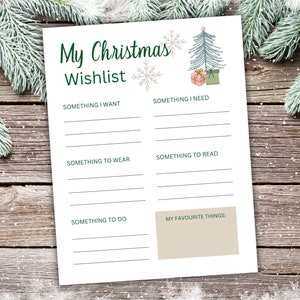 Christmas Wish List Printable Template for Kids, Editable Holiday