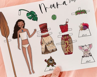 Moana Paper Doll, Princess Doll, Pacific Islander Doll