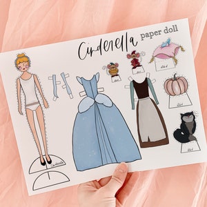 Cinderella Paper Doll, Princess Paper doll, Pumpkin, Glass Slipper
