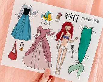Ariel Paper Doll, Mermaid Paper doll, THE LITTLE MERMAID, Princess Paper Doll