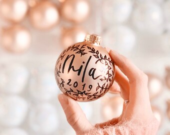 silver Personalized Ornament Custom Calligraphy Ornament Rose Gold Ornament rose gold floral ornament custom floral ornament