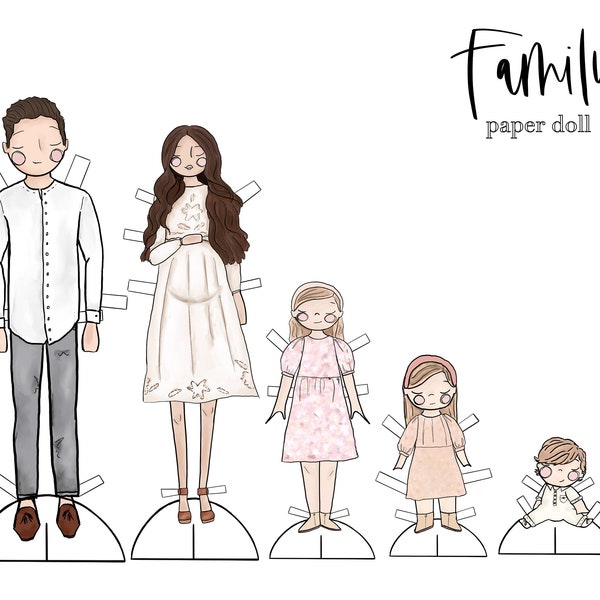 Family Portrait Paper Dolls / Family Paper Dolls / Family Illustration