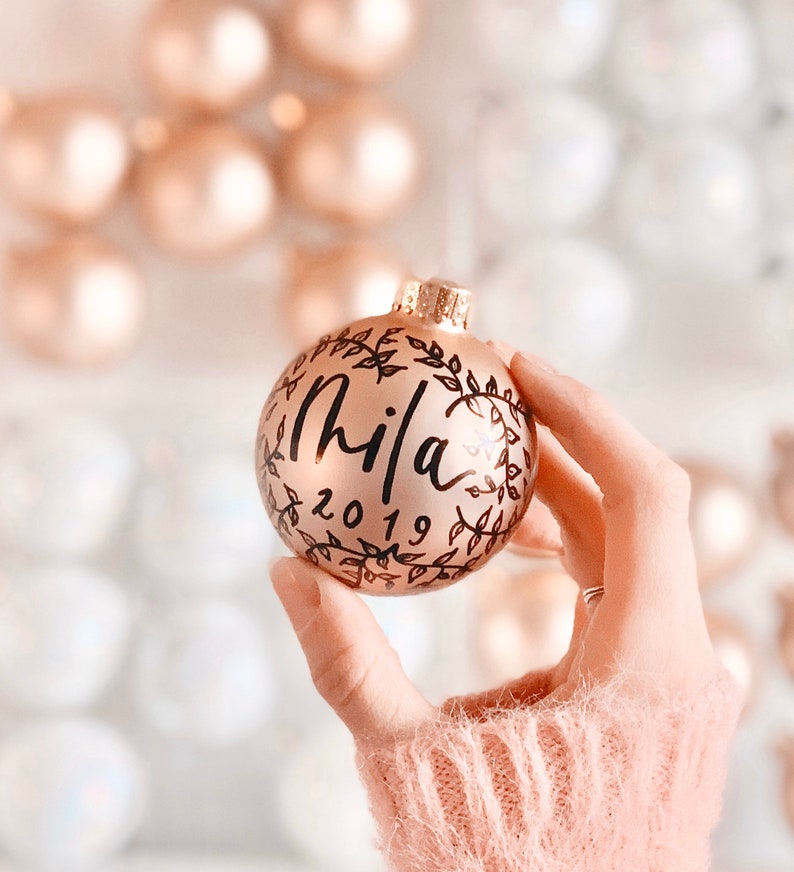 silver Personalized Ornament Custom Calligraphy Ornament Rose Gold Ornament rose gold floral ornament custom floral ornament