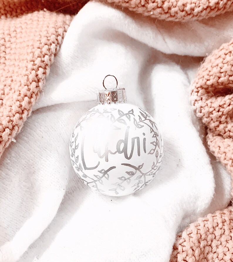 silver Personalized Ornament Custom Calligraphy Ornament Rose Gold Ornament rose gold floral ornament custom floral ornament
