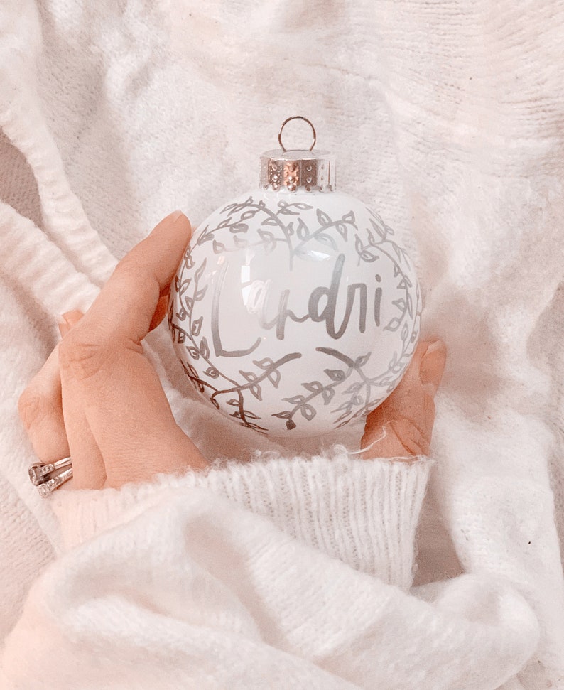 silver Personalized Ornament Custom Calligraphy Ornament Rose Gold Ornament rose gold floral ornament custom floral ornament