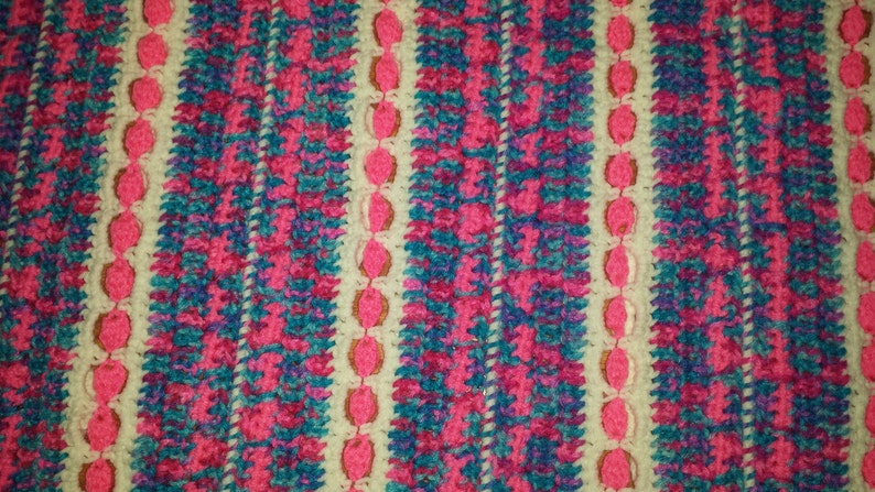 Handmade Crocheted Variegated Pink Purple Blue /& White Baby Girl Afghan 40 x 45