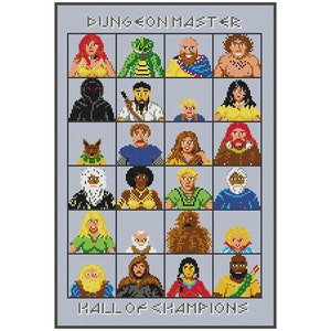 Dungeon Master Video Game - Retratos de campeões - Padrão em PDF em ponto cruz Download instantâneo