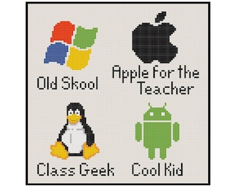 OS School - Android Linux Windows Apple - Cross Stitch PDF Pattern Instant Download