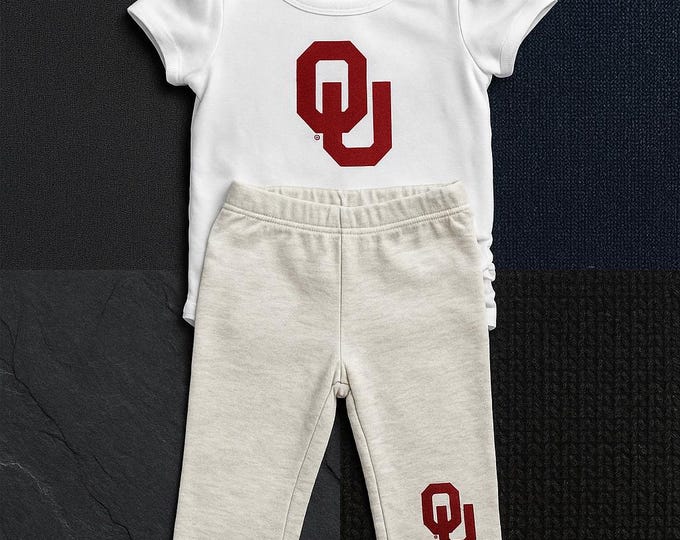 Embroidered OU Baby Outfit:  Cotton Onesie and Pants set for Boys or Girls