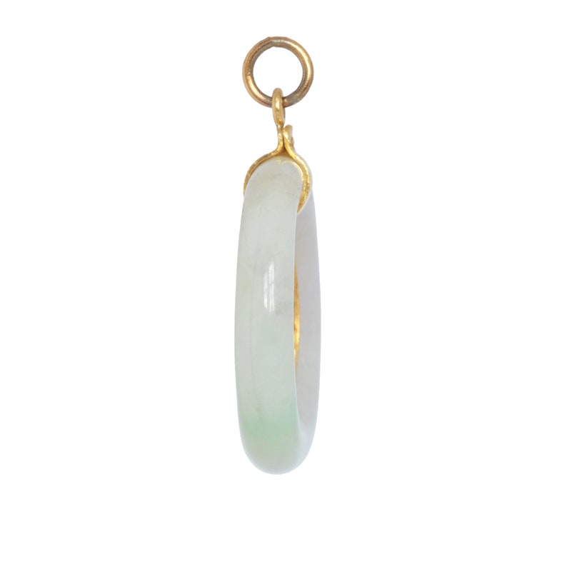 GIA certified untreated type A Jadeite Jade pendant. Vintage All natural Jade , 35mm, 18kt yellow gold, white/green, grass in snow jade. image 6