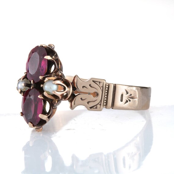 10kt rose gold, pearls, purple red garnets. Victo… - image 3