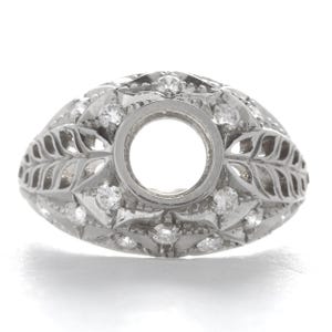 NEW REPLICA Antique Vintage Art Nouveau STYLE engagement ring setting semi-mount. Platinum, diamond, filigree. Fit 6mm round. Price Reduced.