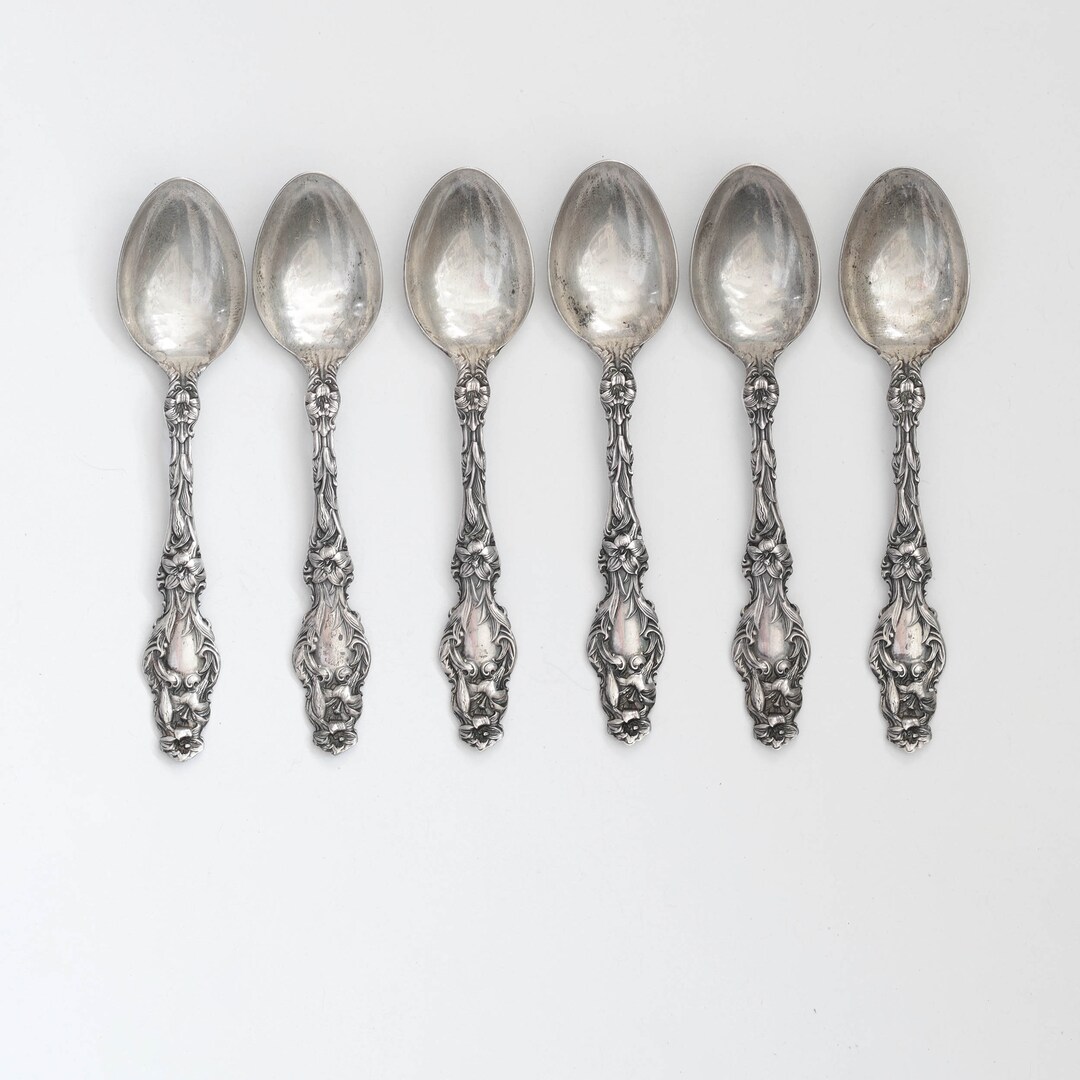 Antique Sterling Silver Demitasse Spoons. Set of 6, Approx. 4. Marked