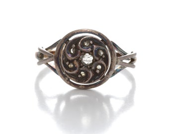 Antieke Georgische roosgeslepen diamanten ring/clusterring. 18kt goud, zilver. Vintage circa 1830.