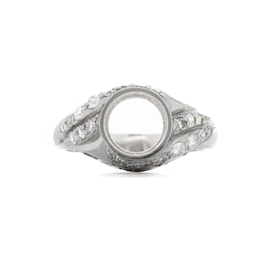 NEW REPLICA Antique Vintage Edwardian engagement ring setting semi mount. Platinum, diamonds. Fits 7.5mm round. OOAK. Price Reduced.