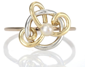 UPCYCLED cultured Pearl ring/cocktail ring. 14kt yellow gold, platinum. Converted from Edwardian Art Nouveau antique vintage stick pin.