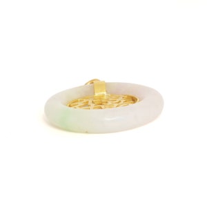 GIA certified untreated type A Jadeite Jade pendant. Vintage All natural Jade , 35mm, 18kt yellow gold, white/green, grass in snow jade. image 8