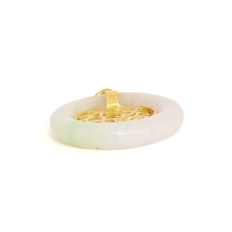 GIA certified untreated type A Jadeite Jade pendant. Vintage All natural Jade , 35mm, 18kt yellow gold, white/green, grass in snow jade. image 8