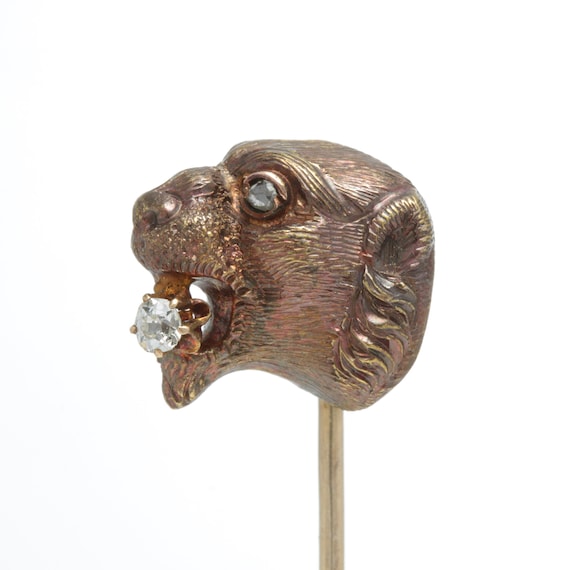 Antique vintage tiger/lion stick pin/stickpin/lap… - image 1