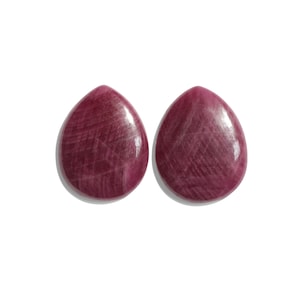 2 = 65cts GIA certified NO HEAT pear shape Rubies, matched pair. 28x22mm each. Loose all natural no treatment, cabochon Rubies. Estate.