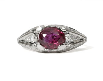 1.7ct GIA certified Heat-Treated Ruby ring/statement cocktail ring. Heat-only natural Ruby, in NEW platinum, diamonds Art Deco STYLE ring.