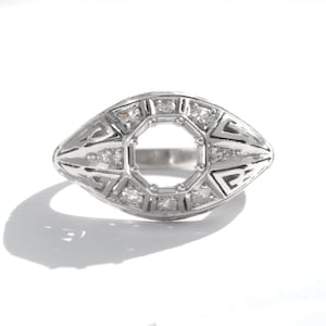 NEW REPLICA Antique Vintage Art deco engagement ring setting or statement semi-mounting. Platinum, diamonds, filigree. Fits 6mm round. OOAK.