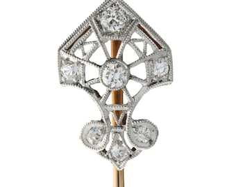 Art Deco Vintage diamond stick pin/stickpin/lapel/tie pin. Platinum, 14kt yellow gold, Filigree. Antique circa 1920.