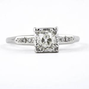 0.51ct vintage diamond engagement ring. GCAL certified natural L Si1 round old European cut diamond, platinum. By Jabel. Circa 1930. sz 5.75