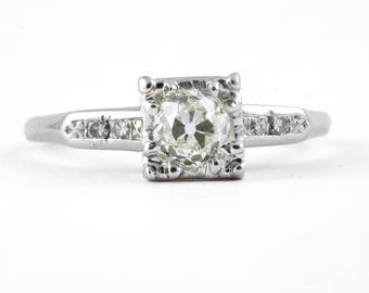 0.52ct vintage diamond engagement ring. GCAL certified natural L Si1 round old European cut diamond, platinum. By Jabel. Art Deco 1930s.