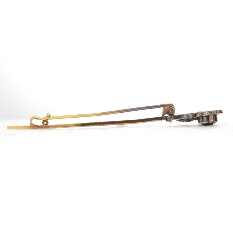 Pin Brooch Antique Georgian diamonds 14 kt gold 1800/'s Tie pin Blue glass to simulate sapphire silver rose cut diamonds