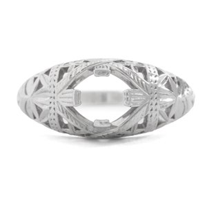 NEW REPLICA Antique Vintage Art Nouveau engagement ring setting. Solitaire. Platinum, Filigree. Fits 5.3mm round. Size 6.25. Price Reduced.