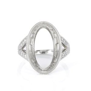 NEW REPLICA Antique Vintage  Edwardian ring setting semi mounting. Platinum, diamonds. Fits large stone 18.5x12mm oval. OOAK. Price Reduced.