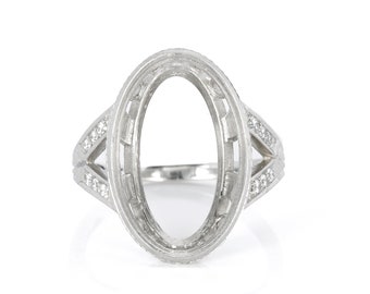 NEW REPLICA Antique Vintage  Edwardian ring setting semi mounting. Platinum, diamonds. Fits large stone 18.5x12mm oval. OOAK. Price Reduced.