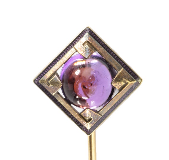 Antique gold Amethyst stick pin. Amethyst, 14kt go