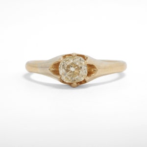 0.70ct GIA/certified light brown "Champagne" color, I1, old mine cut diamond, antique vintage diamond engagement ring. 14kt yellow gold.