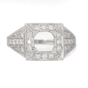 NEW REPLICA Antique Vintage Art deco engagement ring setting. Platinum, diamonds. Statement ring semi mount. Fits 6.4mm round. Size 6.