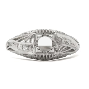 NEW REPLICA Antique Vintage Edwardian engagement ring setting semi-mounting. Fit 5mm round. Platinum, diamond, filigree. Price Reduced