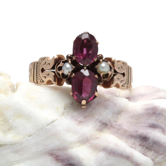 10kt rose gold, pearls, purple red garnets. Victo… - image 7