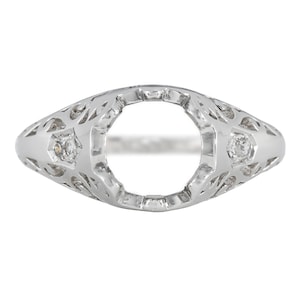 NEW REPLICA Antique Vintage Art Nouveau engagement ring setting semi mounting. Fits 7mm round. Platinum, diamonds, filigree. Price Reduced.