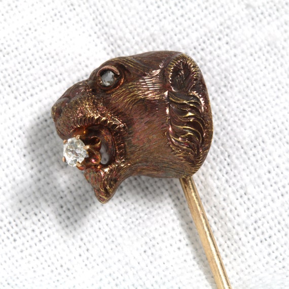 Antique vintage tiger/lion stick pin/stickpin/lap… - image 2