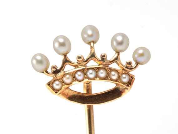 Antique Stick pin. Victorian Royal Crown pearls an