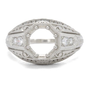 NEW REPLICA Antique Vintage Edwardian engagement ring setting / semi mounting. Platinum, diamonds, filigree. Fits 7mm round. Price Reduced.