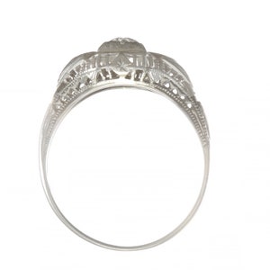 0.20ct vintage diamond engagement ring. J Si1 Natural round old European cut diamond, 14kt white gold, Filigree. Art Deco 1930s. Estate. image 6
